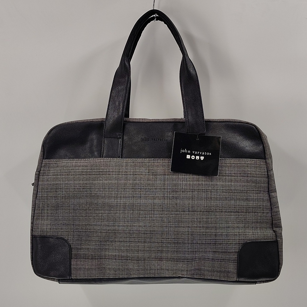 New John Varvatos Duffel Travel Weekend Bag Black Gray Zip Top Double Handles
